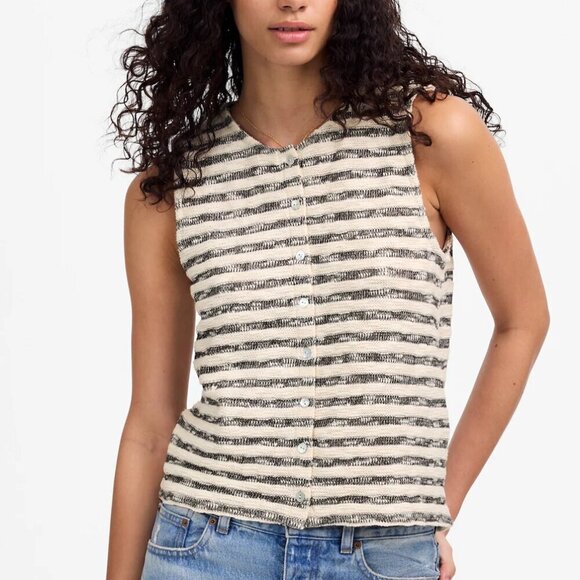 Madewell Sweaters - Madewell Crewneck Button Front Sweater Vest Stripe Size L NWT
